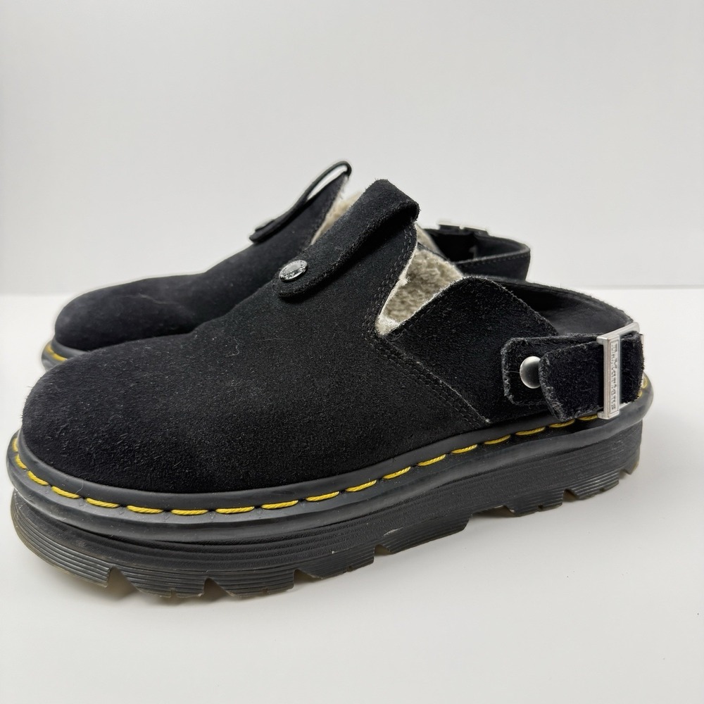 Dr. Martens Black Suede Mule Clogs with Yellow Welt Stitch - Zebzag - Picture 8 of 11